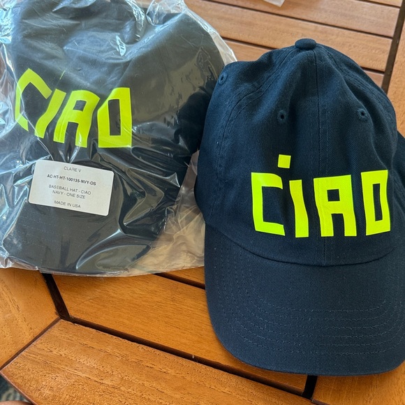 Clare V Navy Cap with Neon Yellow Logo - Picture 1 of 3